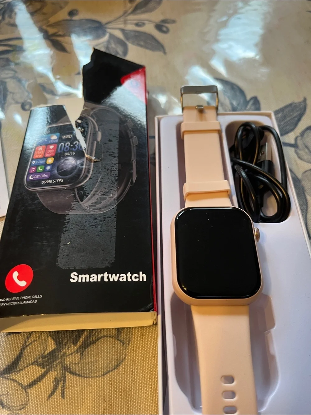 Pink Silicone Smartwatch with Square Touchscreen.